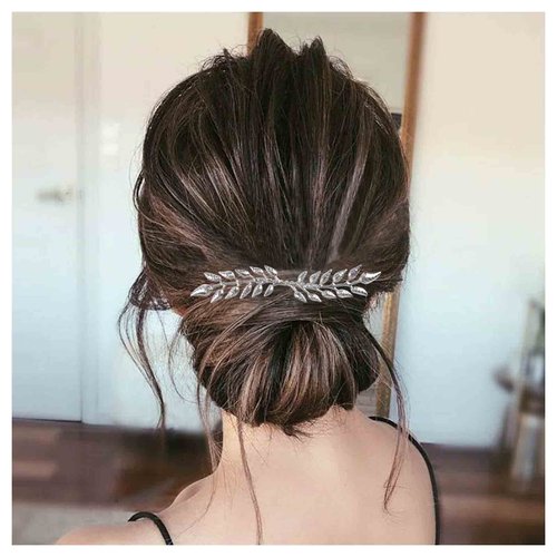 Andelaisi Boho Leaf Hair Comb Silver Leaf Bridal Hair Comb Barrettes Vintage Olive Branch Hair Comb Headpiece Leaf Headpiece Decorative Comb Headwear Bridal Wedding Hair Accessories for women