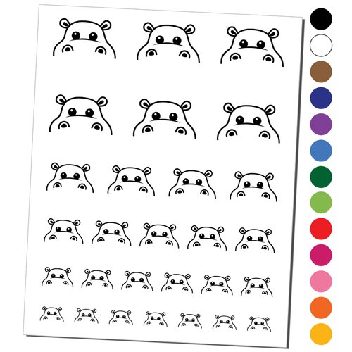 Peeking Hippopotamus Temporary Tattoo Water Resistant Fake Body Art Set Collection - Black (One Sheet)