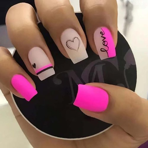 Lifextol Hot Pink Press on Nails Short Square Nails Press ons Short Fake Nails with Nail Adhesive Tabs, 24pc Reusable Acrylic Nails Press on Nails Short False Fingernails Artifitial Stick on Nails