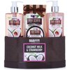 BRUBAKER Cosmetics Home Spa Basket - Coconut Milk & Strawberry Scent - 5 Pcs Bath & Body Set Gift Basket