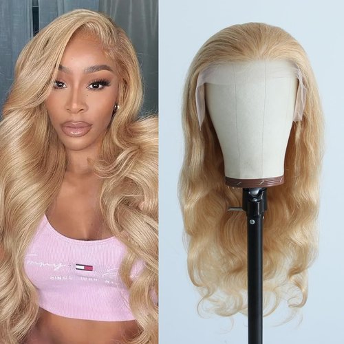 Aprilhair Pre-plucked #27 Honey Blonde 13X4 Lace Front Wigs Body Wave Glueless 150% Density Brazilian Virgin Human Hair (27 Body Wave Wig, 16 Inch)