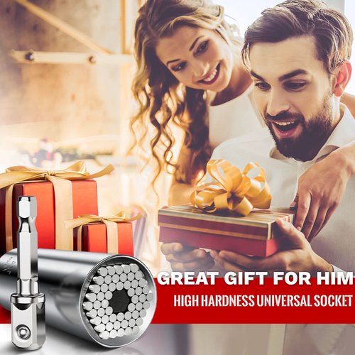 MANWALD Universal Socket Tool, Super Socket Unscrew Any Bolt, Adjustable Socket Drill with Adapter, Gifts for Him, Men, Kids, Boyfriends, 2 PCS, Silver