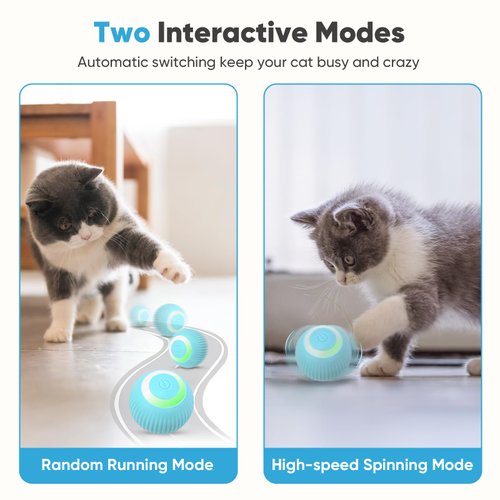 Petbobi Interactive Cat Toy Ball - Automatic Cat Toy with LED Light, USB Rechargeable Self Moving Ball, Indoor Active Rolling Toys, 360°Rotating Smart Ball, 2 Modes, Fun Gift for Kitten Cats, Green