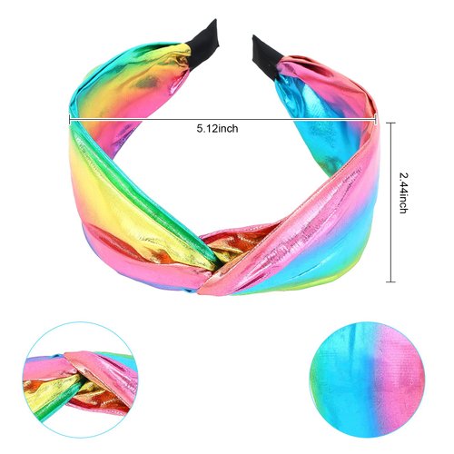 GAFATORY Glitter Knotted Headbands for Women Fashion Hairband Metallic Headband Dazzle Headbands for Womens Wide Glitter Gradient Hair Band for Girls Shiny Hair Accessories for Club Outfit