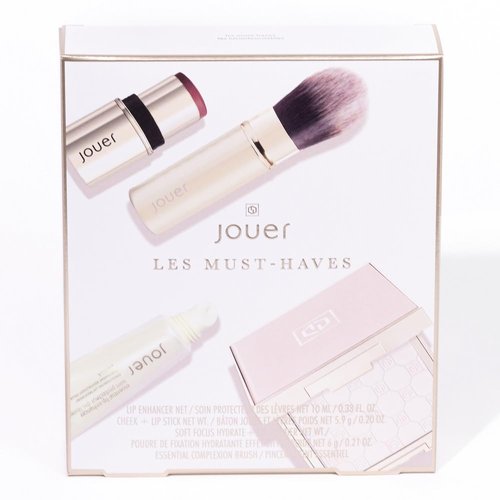 Jouer Les Must-Haves Gift Set - Translucent Setting Powder, Makeup Brush, Cream Blush & Lipstick Stick, and Lip Plumper Makeup Set - Valued at $99
