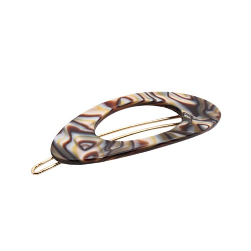 French Amie Oval Small 2 1/4” Celluloid Acetate Side Slide In Strong Hold French Amie Hair Clip Barrettes with Tige Boule Clasp for Girls and Women, Made in France (Silver Onyx)