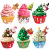 Christmas Cupcake Liners with Toppers Picks, Standard Wrappers Cupcake Disposable Baking Cups Muffin Liners for Xmas Holiday Party Favors, Party Decorations for Christmas Baking Supplies