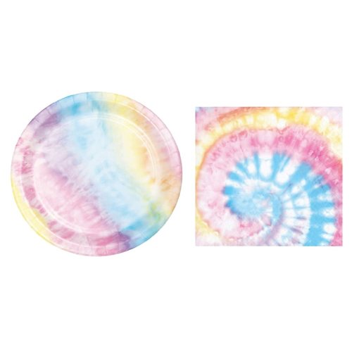 Creative Converting Party Creations Tie Dye Party Dessert Plates (16) and Beverage Napkins (16) Bundle