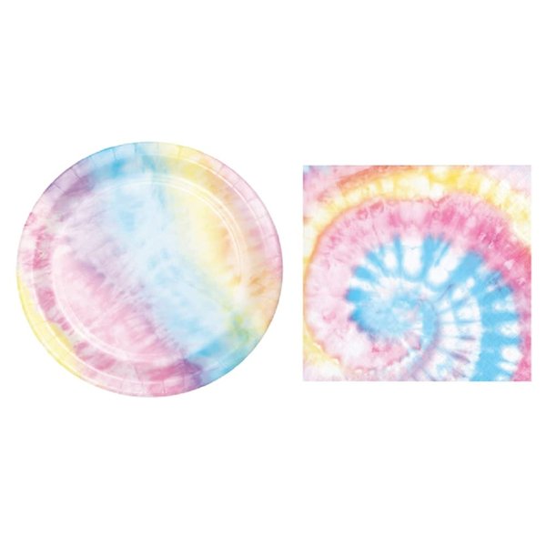 Creative Converting Party Creations Tie Dye Party Dessert Plates (16) and Beverage Napkins (16) Bundle