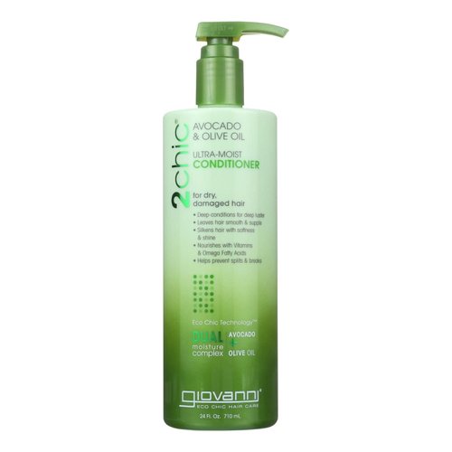 GIOVANNI 2chic Ultra-Moist Conditioner - Avocado & Olive Oil, Creamy Hydration Formula, Enriched with Aloe Vera, Shea Butter, Botanical Extracts, No Parabens, Color Safe - 24 oz