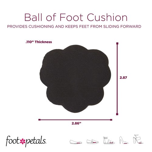 Foot Petals Women's Scalloped Ball of Foot Cushions Long Lasting Pain Relief, High Heel Insert Metatarsal Pads to Prevent Sliding, Black, One Size