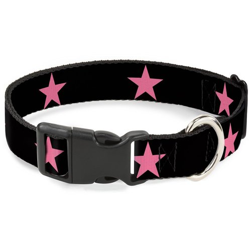 Dog Collar Plastic Clip Star Black Pink 8 to 12 Inches 0.5 Inch Wide