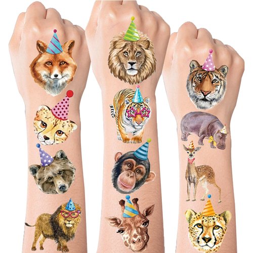 256PCS Realistic Safari Animals Tattoos Jungle Animal Temporary Tattoos for Kids, Wildlife Animal Tattoos Stickers Jungle Birthday Party Favors Gifts Supplies Jungle Party Goody Bag Stuffers