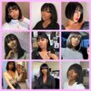 Mofyue Short Human Hair Bob Wigs With Bangs Straight Realistic Scalp Glueless Non Lace Front Wig For Women Blunt Cut Bob Wigs 180% Density (10 Inch)