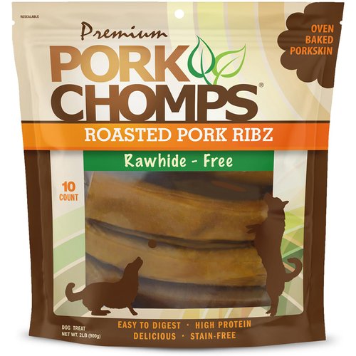 Pork Chomps Roasted Pork Skin Dog Chews, 6-inch Rib Shapes, 10 Count