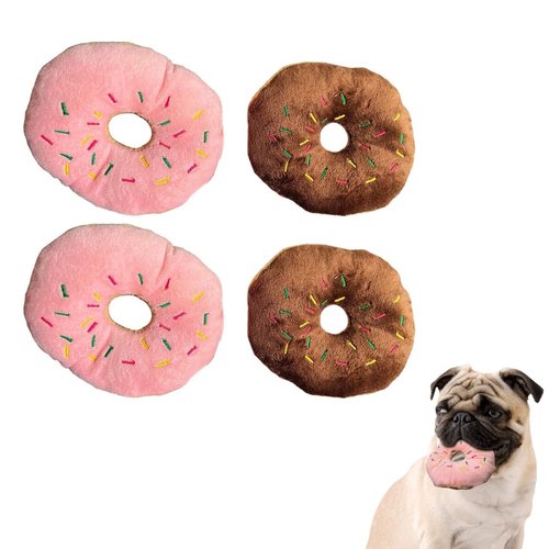 Hydrodogz 4 Pack Doggie Donuts Squeaky Plush Dog Toy Assortment Bundle Lot, Cute Interactive Toys for All Breeds and Sizes