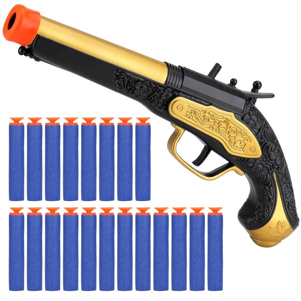 Pirate Toys Foam Blaster for Boys 3-5, Pirate Flintlock Pistol Toy with 20pcs Soft Foam Darts, Halloween Pirate Costume Accessory for Kids, Buccaneer Pirate Toy Gun Gift for 3 6 5 6 7 8 Years Old Kid