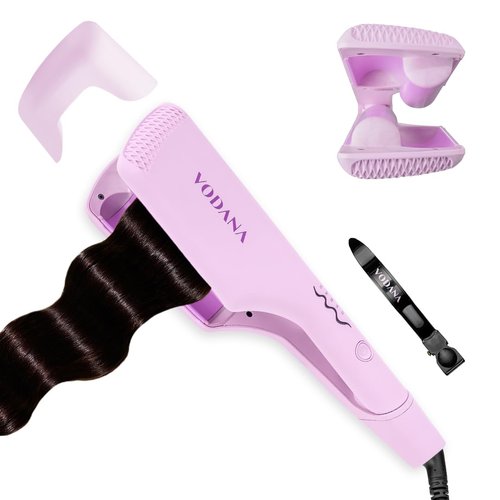 VODANA Professional Triple Flow Ceramic Hair Waver - Easy Beach Waves with Embedded Double Barrel Wave Iron. Experience Instant Heat, Long-Lasting Performance, and Quick Heat Up. (1.25 inch, Lavender)