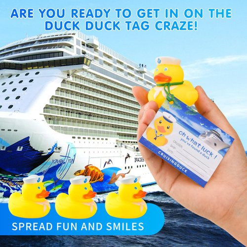 36 Pack Duck Tag Cruise Kits Includes 12pcs Rubber Sailing Ducks, 12pcs Ducks Tags and 12pcs Rubber Bands for Cruise Ships Hiding Carnival Ducking Car Party Carnival Decor Supplies
