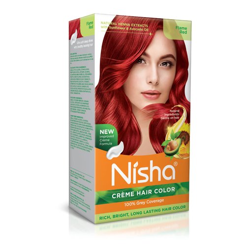Nisha Creme Hair Color Permanent Hair Dye Color Kit With Improved Creme Formula for 100% Gray Coverage Ammonia Free Hair Color Dye for Rich Bright Long lasting Hair Color (Flame Red, Pack of 1)