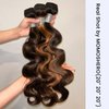 MOMOSHERO Brown Highlight Body Wave Bundles Human Hair, 10A Soft and Glossy Blonde Balayage Ombre One Bundle Human Hair 100% Remy Hair Single Ombre Human Hair Bundle #1b/30 Piano Color Dark Root 22 In