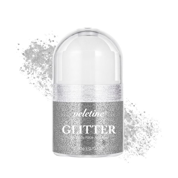 Veletine Body Glitter Gel, Roll-on Glitter Gel for Body, Face, Hair and Lip,Shimmer Three-Dimensional Glitter, Halloween Sparkling Body Contouring Highlight Makeup, 20g/0.7 oz (Silver)