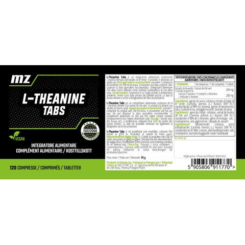 L-Theanine 200 mg - 120 Vegan Tablets - 4 Months Supply - Amino Acid Supplement for Daily Mental Calm and Clarity - by MZ