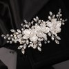 Teyglen Flower Bride Wedding Hair Clips Bridal Rhinestone Pearl Hair Clip Pin Silver Flower Wedding Headpiece Handmade Crystal Hair Piece for Women Girls