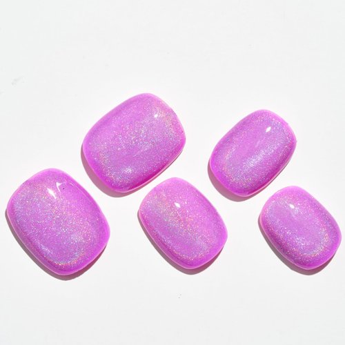 GLAMERMAID Press on Nails Extra Short Squoval, Spring Summer Handmade Rainbow Purple Gel Nails Polish Glue on Nails, 24Pcs Glossy UV Finish Fake Nail Acrylic False Nails Manicure Kits for Women Gift