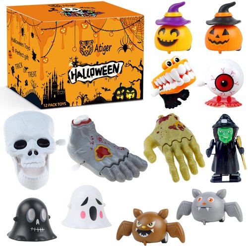 Atiger 12pcs Halloween Toys for Party Favors Wind Up Toys Assortment for Kids, Pull Back Cars for Treat Bag Stuffers Goody Bag Filler Halloween Treats Prizes