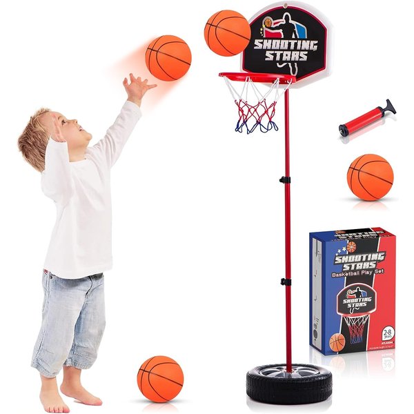 Toddler Basketball Hoop for Kids 1-3 - Adjustable Indoor & Outdoor Mini Court Set -Party Summer Birthday Fun Gift for Ages 2-4 Includes Basketball Goal, Stand, and Balls