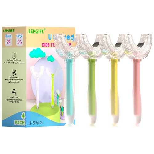 LEPGIFE U Shaped Kids Toothbrush 4 Pack, Fanttmon U-Type Whole Mouth Toothbrush for Kids (Age 2-6)