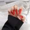 Ursumy Red Coffin Fake Nails Rose Press on Nails Extra Long False Nails Full Cover Acrylic Nails for Women and Girls (24Pcs)