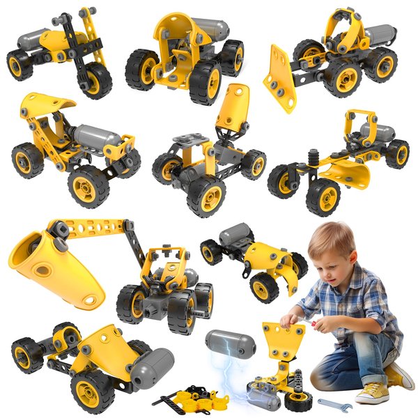 10 in 1 Kids STEM Building Toys, Electric Building Blocks Toys Set for 5 6 7 8+ Year Old Boy, Educational STEM Learning Construction Excavator Kit for Kids Age 4-8 5-7 6-8 8-10