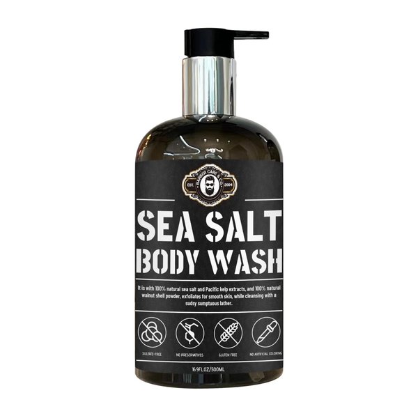 BARBER CARE & CO. Sea Salt Body Wash - Soothes Itching, Promotes Healthy Skin, Helps Nail, Body Odor, Jock Itch - Soothing, Calming, Hydrating for Normal, Oily, & Dry Sensitive Skin (16.90 Oz)