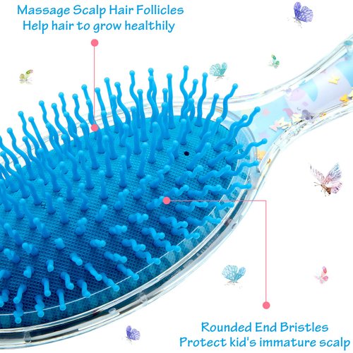 2 Pieces Kids Wet Hair Brush Confetti Glitter Detangler Hair Brush Set Soft Bristles Massage Brush for Baby Kids Girls Christmas Holiday Presents (Bunny and Unicorn)