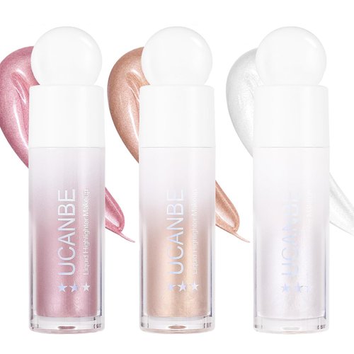 UCANBEMAKEUP 3-Pack Liquid Face Highlighter Makeup Set - Multifunctional Luminous Glow, Natural Radiance Sparkly Glitter Body Shimmer Liquid Luminizer Sticks - Suitable for Face, Eyes, Lips, and More