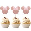 24 PCS Mouse Inspired Cupcake Toppers with Pink Bow Rose Gold Glitter Mini Cupcake Picks Decorations for Baby Shower Wedding Kids Birthday Party Supplies