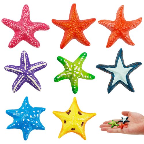 Hiawbon 8Pcs Mini Starfish Figure Set, 1.77in Miniature Starfish Sea Animal Figures, Miniature Landscape Starfish Figurine Set, Beach Starfish Miniature Figurine for Fairy Garden Cake Toppers