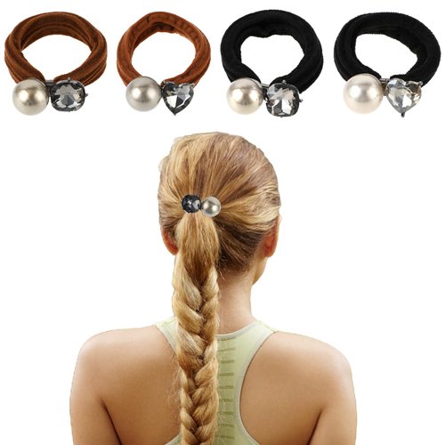 8pcs French Pearl Scrunchies Elastic Ponytail Holder Rhinestone Hair Tie Pearl Hair Scrunchies fo...