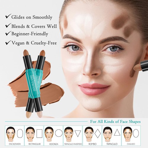 Vawolecy Dual-Ended Contour Stick, Face Shaping & Contouring Stick, Highlighter Makeup Pen for All Skin Tones