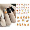 Thanksgiving Fall Nail Stickers Autumn Leaves Nail Art Water Decals Transfer Foils for Nails Supplies Watermark Yellow Maple Alphabet Flower Designs for Women Nail Tattoos Manicure Decorations 12PCS