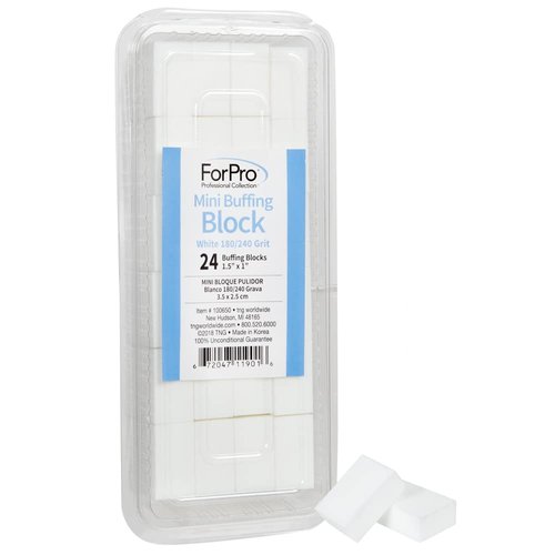 ForPro Mini Buffing Block, White, 180/240 Grit, Double-Sided Manicure and Pedicure Nail Buffer, 1.5” L x 1” W x 0.5” H, 24-Count