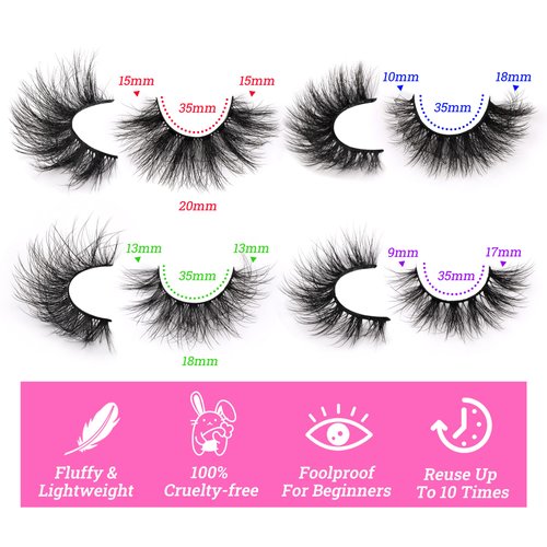 False Eyelashes Fluffy Lashes Mink 20MM Wispy Fake Eyelashes 4 Styles Mixed Strip 20 Pairs Eye Lashes Pack by Focipeysa