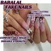 BABALAL French Tip Press on Nails Long Square Fake Nails Brown Nails Press ons 3d Bow Pearl Glue on Nails 24Pcs Glossy Manicure Art Acrylic Nails Squoval Manicure Art False Nails for Women Girls