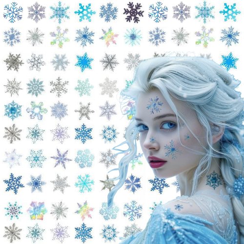Snowflake Temporary Tattoos Christmas Winter Frozen Glitter Snow Flake Tattoo Stickers Blue Silver White Snowflakes Body Face Tattoo Sticker Decorations for Women Christmas Party Decorations