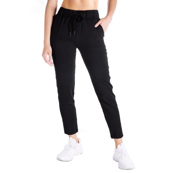 Yogipace Petite Women's 7/8 On The Fly Pants Drawstring Casual Lounge Joggers Travel Sweatpants,Black,24",Size M