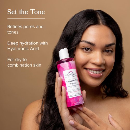 HERITAGE STORE Rosewater Facial Toner with Hyaluronic Acid, Dry to Combination Skin, Hydrating Toner Refines Pores, Minimizes Look of Fine Lines and Wrinkles, Hypoallergenic, Vegan, Cruelty Free, 2oz