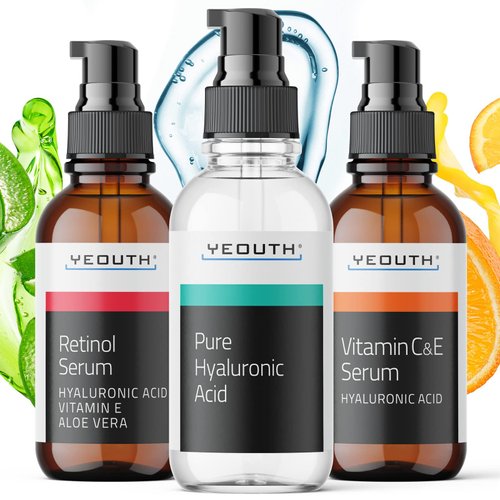 YEOUTH Retinol Serum for Face - Vitamin C Serum for Face with Hyaluronic Acid Serum for Face - Retinol for Face Serum - Vitamin C Face Serum for Women - Skin Care Set 3x1 oz- Serum Set for Face