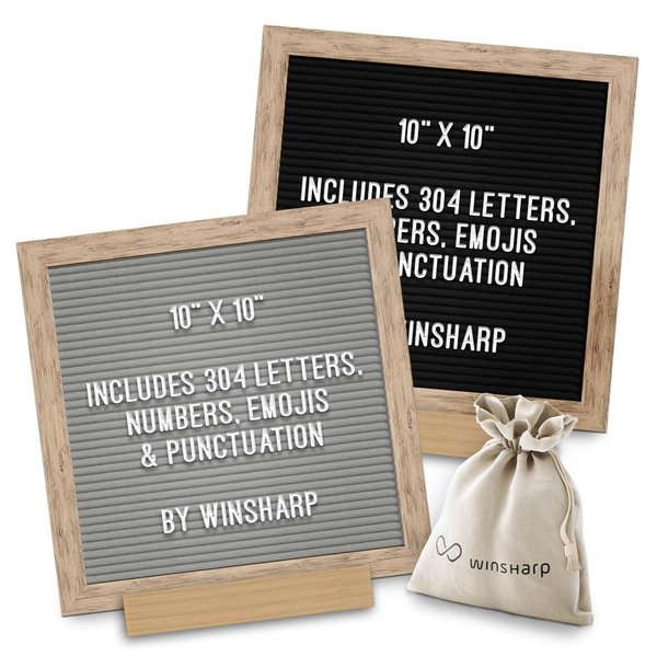 Black & Gray Double Sided Felt Letter Board 10"x10" Oak Wooden Frame with White Letters Changeable Sign Boards for Home Decor Baby Announcement